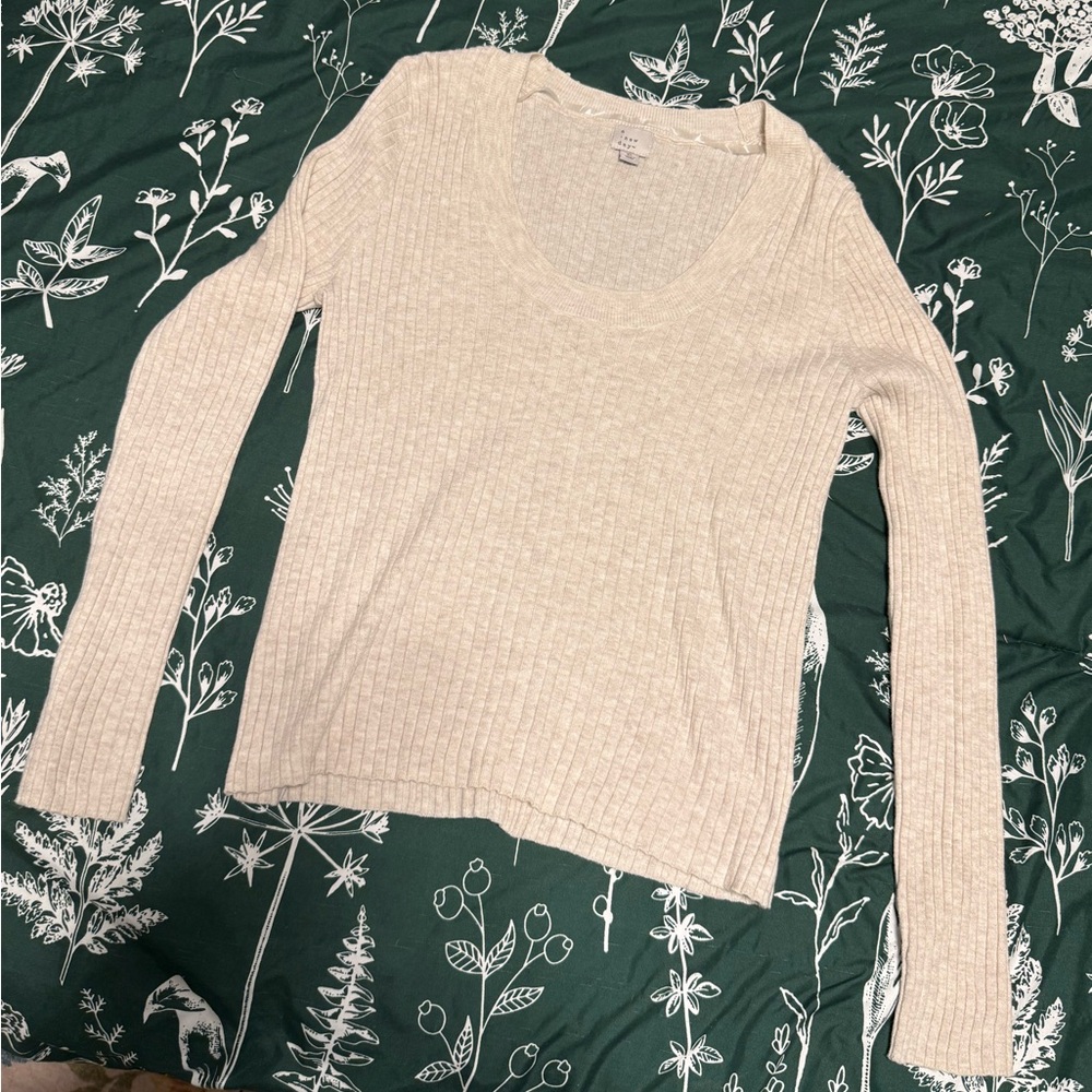 A New Day Beige Ribbed Knit Top